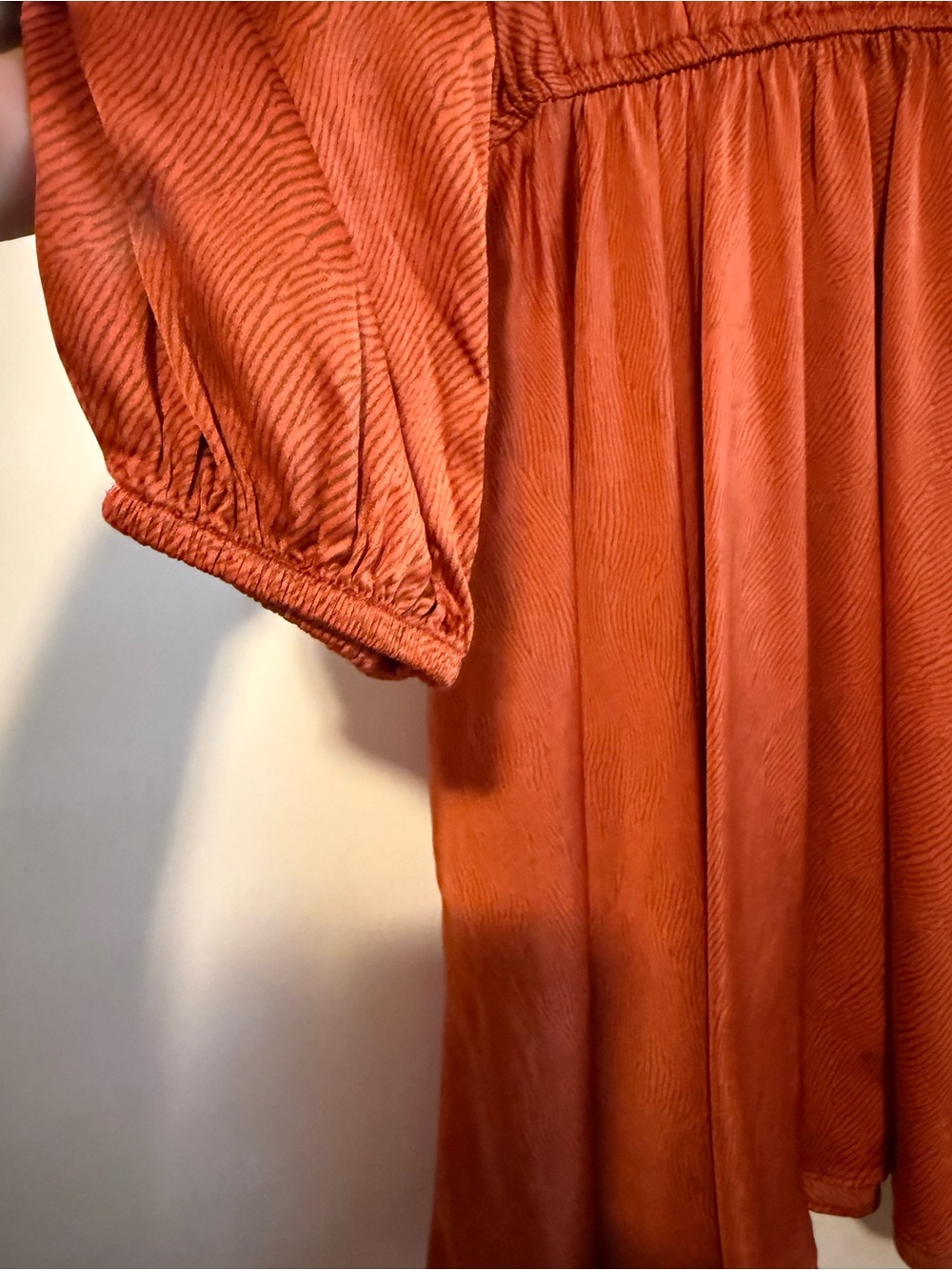 CABALLERO Rust Orange Long Sleeve Mini Dress with Gathered Waist - Picture 4 of 9
